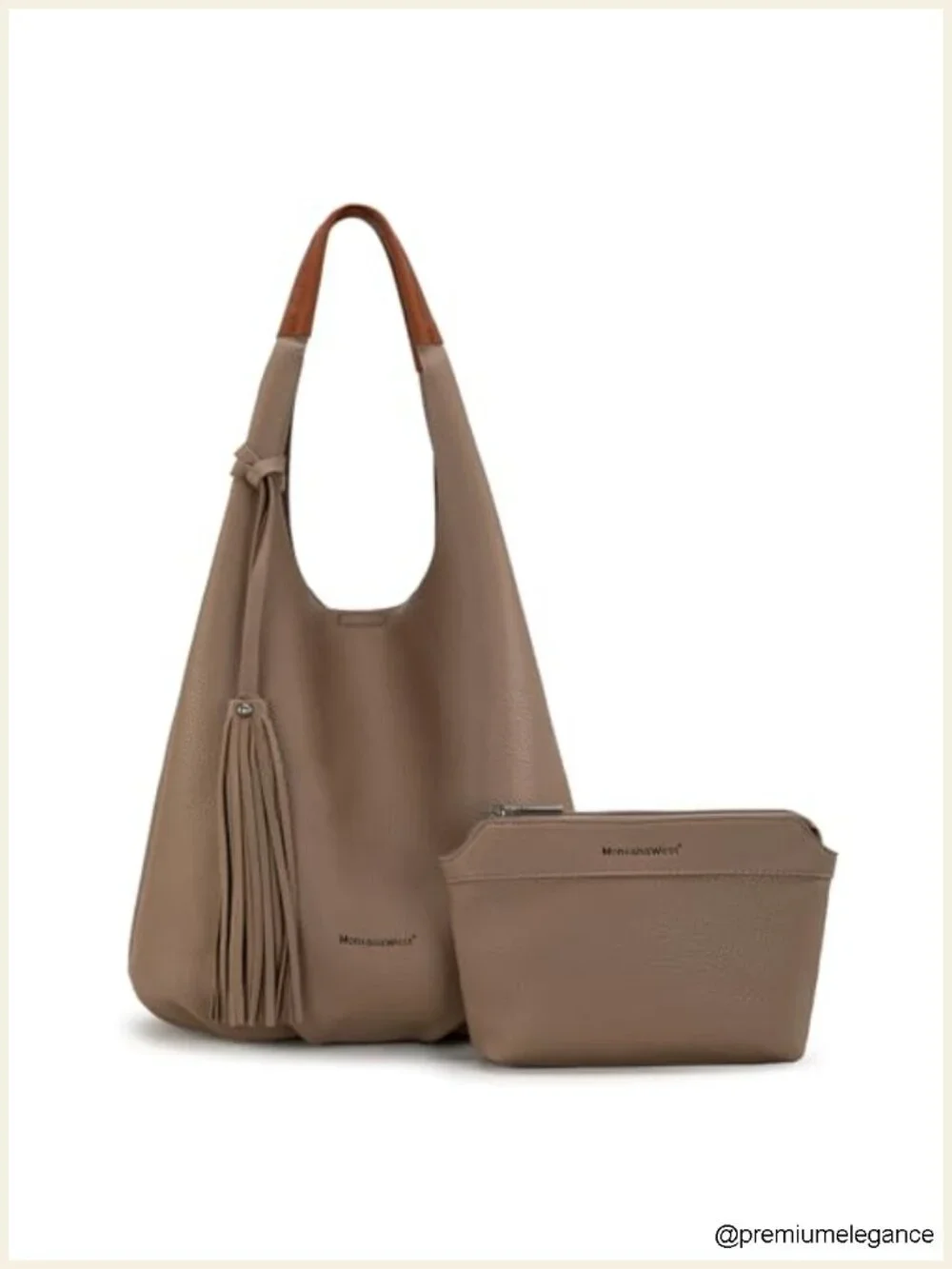 Vegan Leather Slouchy Hobo Bag Set with Tassels & Magnetic Clasp